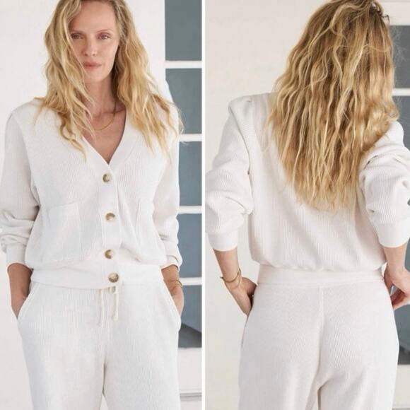 AYR Sweaters - AYR The Waffle Cone Cardigan In Seashell White